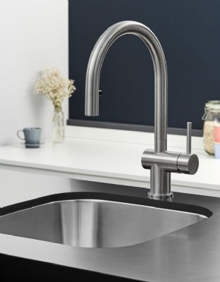 EVO RIEVAULX BRUSHED NICKEL FLEXIBLE PULL OUT MONO SINGLE SIDE LEVER KITCHEN SINK MIXER TAP with SWIVEL SPOUT, KTAP019BN EVO RIEVAULX BRUSHED NICKEL FLEXIBLE PULL OUT MONO SINGLE SIDE LEVER KITCHEN SINK MIXER TAP with SWIVEL SPOUT, KTAP019BN